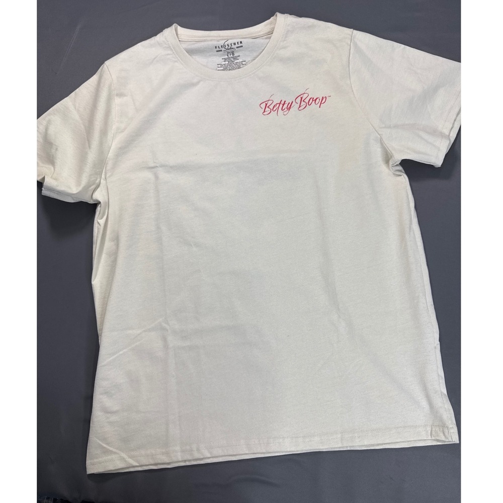 Fleischer Studios Betty Boop Graphic Tee Cream Red Script Large Short Sleeve Top